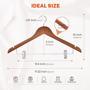 Дерев'яні вішалки для одягу HOUSE DAY з кліпсами (24 шт.) - для костюмів, суконь, пальто, сорочок, штанів. З горіхового дерева, міцні, преміум-якість