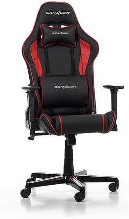 Геймерське крісло DXRacer Prince P08, шкірозамінник, чорне-червоне, для людей зростом до 185 см