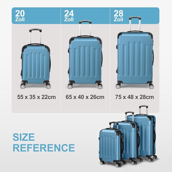 Набір валіз LEADZM 3 шт. з захистом кутів, ABS, телескопічний ручка, ручна поклажа (темно-синій)