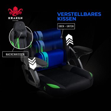 Крісло геймерське KRAKEN CHAIRS - ергономічне, тканинне, для комп'ютера, 130 кг, чорно-зелене