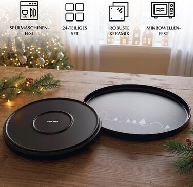 Набір чашок Miamio на Новий рік, 4 шт, 500 мл, чорні / Кавові чашки для святкування, мінімалістичний зимовий дизайн, подарунок на Новий рік, придатні для миття в посудомийній машині та використання в мікрохвильовій печі – Зимова колекція