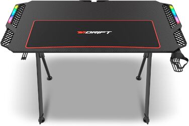 Ігровий стіл DRIFT GAMING з карбоновою поверхнею, RGB підсвічуванням, підстаканниками та тримачем для навушників, чорний (DRDZ150RGB)