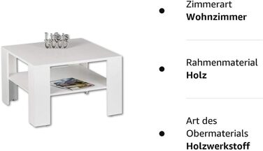 Журнальний столик Stella Trading в образі - компактний журнальний столик з полицею для вашої вітальні - (W/H/D) (70 x 44 x 70 см, білий)
