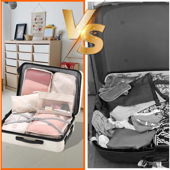 Набір органайзерів для одягу в подорожі Packing Cubes, дорожні сумки-компресори для валізи та зберігання речей, бежевий, 9 шт.