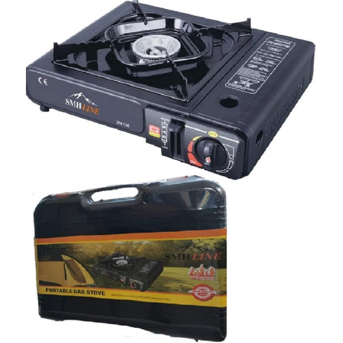 Набір газового пальника Gaskocher для кемпінгу з 8 балончиками бутану 227г, 1-ти вогонь, 2.2 кВт, Piezo запалювання, кейс