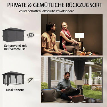 Альтанка садова 4x3 м, водонепроникна, стійка, зимова, з москітною сіткою та 4 бічними стінками, вентиляція, дренажні отвори