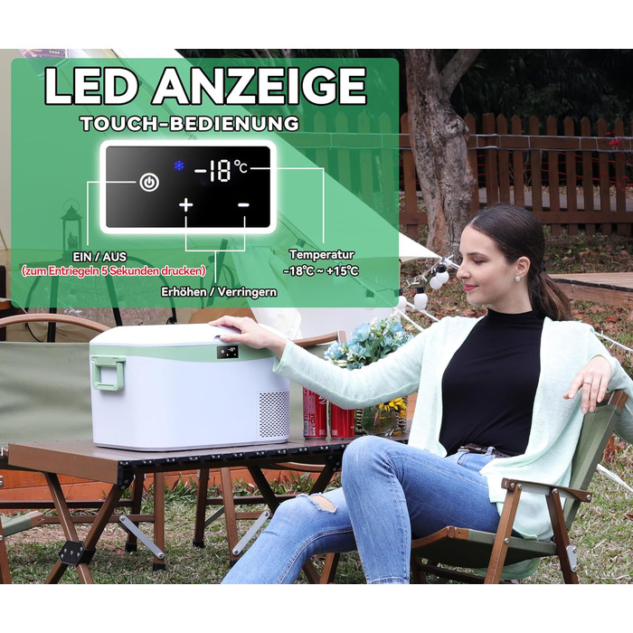 Автохолодильник BINGI 18л портативний 12/24V та 230V, міні-морозильник для авто, кемпінгу, дому (15°C до -18°C), білий