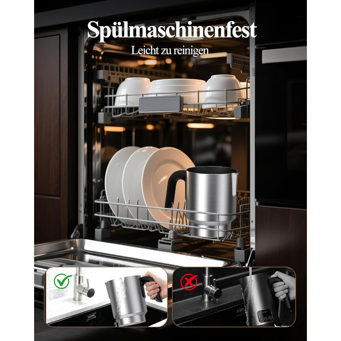 Електричний спінювач молока 5 в 1 - автоматичний спінювач молока з великим об'ємом, для гарячого та холодного молока, для капучино, лате, гарячого шоколаду, 500 мл, миється в посудомийній машині