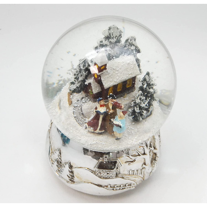 Різдвяна куля Snow Globe з музичною шкатулкою, срібна основа, 140 мм, Різдвяна мелодія