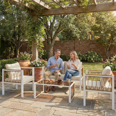 Набір садових меблів 4-в-1 з ротангу: диван на двох, 2 крісла, скляний столик, знімні подушки та килимок з антиковзним покриттям