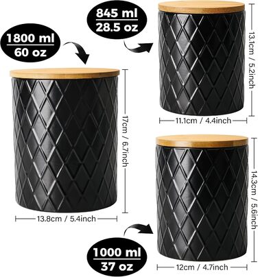 Набір з 3 вазочок для зберігання Miamio Palmanova, кераміка з дерев'яним кришкою, білий та чорний