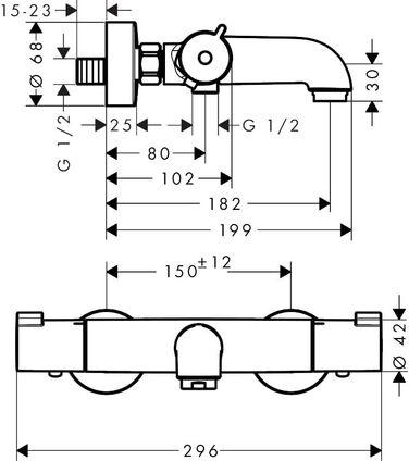 Змішувач для ванни Hansgrohe Ecostat Aufputz - термостат, безпечний (SafetyStop 40°C), круглий, хром, для 2 споживачів