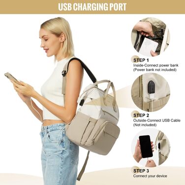 Рюкзак для ноутбука LOVEVOOK для жінок, великий шкільний рюкзак для підлітків, рюкзак ручної поклажі, водонепроникний дизайн, дихаючі плечові ремені, для університету, школи та подорожей, бежево-сірий (17 дюймів, B- Beige Khaki)