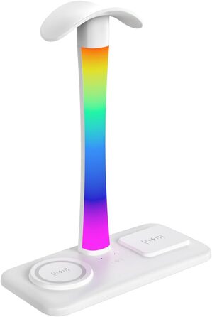 Підставка для навушників з бездротовим зарядним пристроєм, RGB-підсвічуванням, сумісна з AirPods Max, iPhone, Samsung. Подарунок для геймера