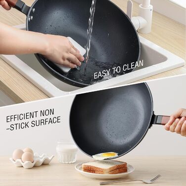 Кордісен Вок з антипригарним покриттям 33 см, 5.6 л з кришкою, без хімічного покриття, попередньо приправлений, підходить для індукційних, електричних та газових плит