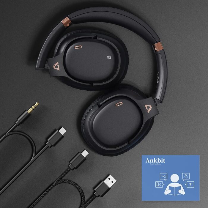 Накладні навушники Ankbit E600Pro Bluetooth, aptX, ANC, Hi-Fi, акумулятор 80 год, мікрофон, бездротовий для всіх пристроїв