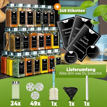 Набір банок для спецій 24 шт. (125 мл) з дозатором, етикетками та кришками з нержавіючої сталі