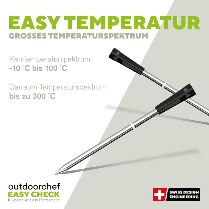 Термометр для гриля Outdoorchef Easy Check Quadro з Bluetooth, 4 датчики, 200м, миюча посудомийній машині, з магнітною док-станцією
