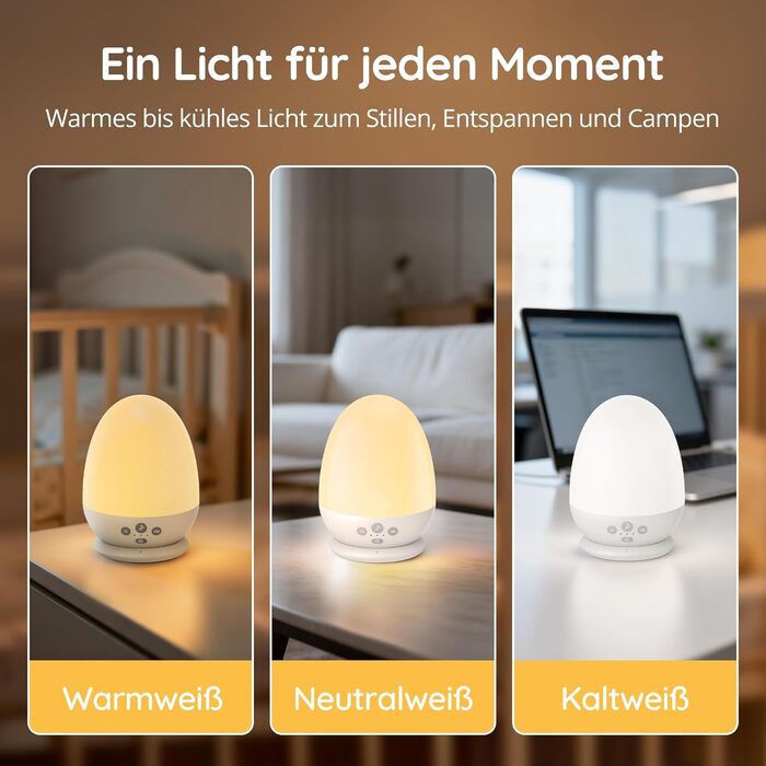 Нічник дитячий JolyWell з генератором білого шуму, RGB підсвічування, 3 режими температури, димер, 18 звуків, таймер, USB-C зарядка