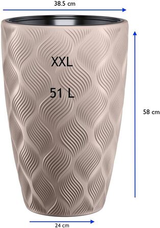 Квітчар MELTOM Blumenkübel XXL з винімним вкладишем, кругла форма, 3D ефект, декоративний (Taupe)