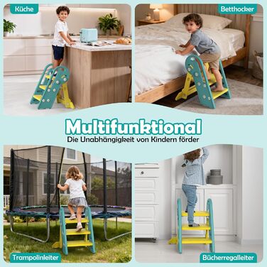 Дитячий підсвічник Onasti Tritthocker Kinder: регульована висота, 3 сходинки, з ручками, складний, анти-кіп та анти-ковзний, для кухні, ванної, раковини та туалету (сірий) сіро-білий (зелений)