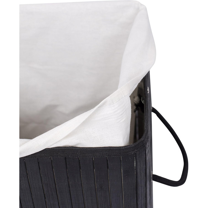 Корзина для білизни BirdRock квадратна з кришкою та підкладкою з тканини, бамбук, чорна, з мотузковими ручками