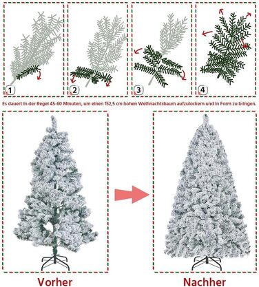 Штучна ялинка Yaheetech зі снігом 183 см (діаметр 120 см), 820 гілок, з металевим підставкою, швидкий монтаж, розкладний механізм для ялинки на Різдво