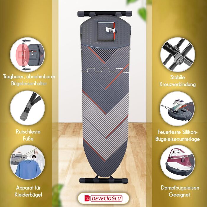 Прасувальна дошка Devecioğlu 50-80см з чохлом 36x114см, для парогенераторів, складна | Прасувальна дошка, підходить як стіл для прасування