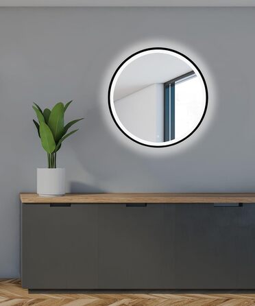 LED дзеркало для ванної кімнати 60 см з чорною рамою та підсвічуванням