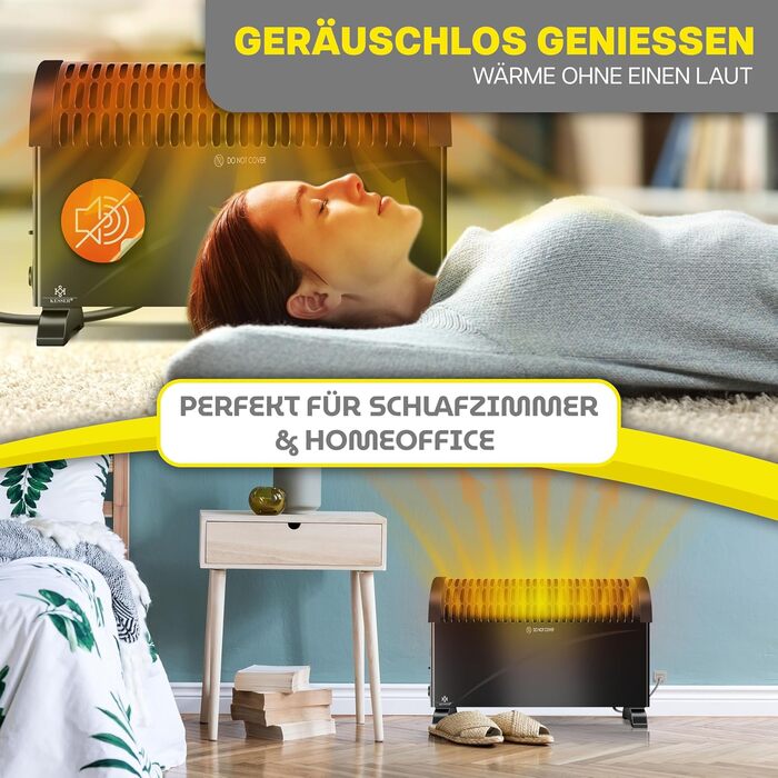 Конвектор KESSER 2000 Вт з таймером 24 год, захистом від замерзання, терморегулятором, турбонагрівом, 3 режими, ручки для перенесення, чорний