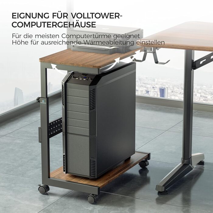 Підставка для комп'ютера EUREKA ERGONOMIC, регульована по висоті, ATX, для CPU, під стіл, з роликами та підкладкою під мишу (волоський горіх)