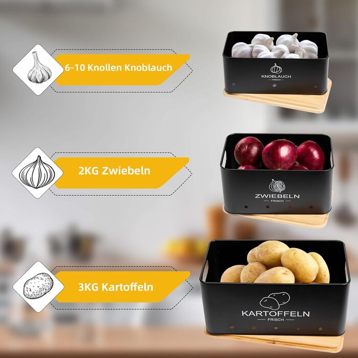 Набір контейнерів для зберігання картоплі, цибулі та часнику - 3 шт. (Бежевий, прямокутний)