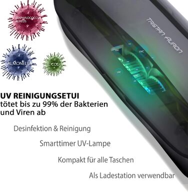 Електрична зубна щітка Tristan Auron SonicMaster, 55 000 вібрацій, 5 режимів, 60 днів акумулятора, UV-стерилізатор, 6 насадок, чорна