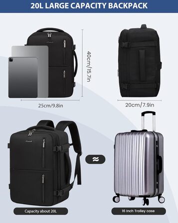 Рюкзак LOVEVOOK для ручної поклажі 40x30x20, дорожній рюкзак для жінок та чоловіків, 24л, для ноутбука 14 дюймів, з USB, для роботи та подорожей