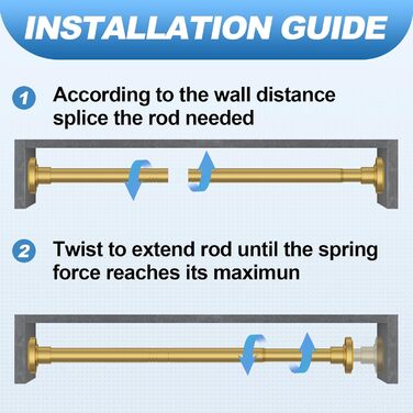 Тeleskopна штанга для душу, 78,9-203,2 см, діаметр 2,5 см, регульована, золотиста пружинна натяжна система, нержавіюча сталь, легка установка, не іржавіє, 31-80 Gold