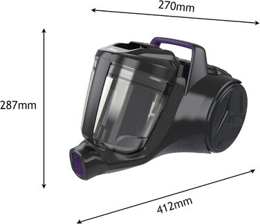 Пылесос Hoover HP1 без мешка, потужний для твердих підлог та килимів, 700 Вт, об'єм контейнера 2 л, фільтр EPA, радіус дії 7,5 м [HPZ107HM]