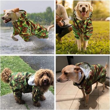 Непромокальний плащ для собак Olueidy, водонепроникна куртка пальто для собак, камуфляжне дощовик для домашніх тварин, дощовик-пончо з чотирма ніжками і отвором для шлейки ,для маленьких, середніх і великих собак (XL)