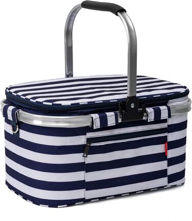 Складна водонепроникна велика сумка для пікніка, покупок або холодильника з ремінцем - 30 л (темно-синя смугастий)