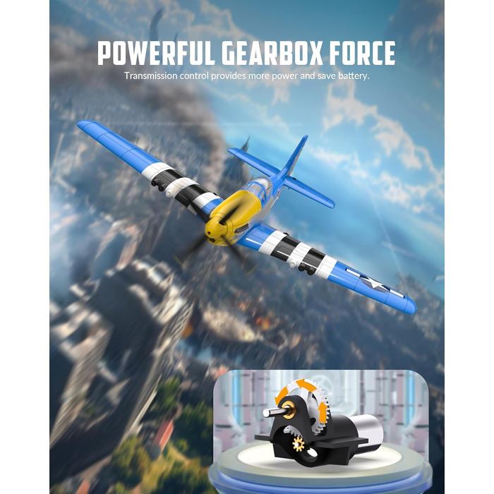 Літак на радіокеруванні VolantexRC 761-5 P51 Mustang RTF для початківців з Xpilot, 4 канали, готовий до польоту