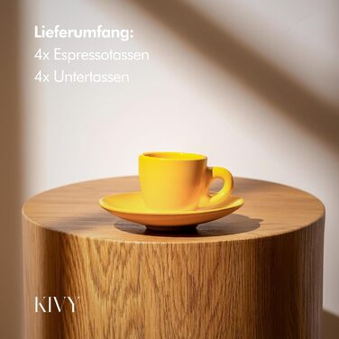 Набір кавових чашок капучіно KIVY Cappuccino Tassen Set (4 шт., 240 мл) з підставкою, ручної роботи, зелений, для еспресо (75 мл)