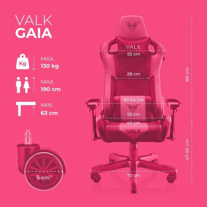 Ігрове крісло VALK Gaia, ергономічне, відкидна поверхня 160, 4D підлокітники, газова стійка 4 класу, синтетична шкіра