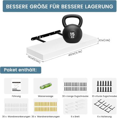 Набір настінних полиць 4 шт. для декору та книг з МДФ, білі 40x14x3 см