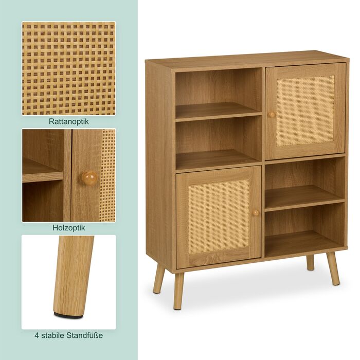 Тумбочка Relaxdays з 2 ротанговими дверцятами