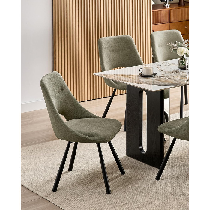 LEWE Комплект з 6 обертових стільців для їдальні, кухонних, вітальні та спальні, ергономічні, без підлокітників, з тканини кашемір, сіро-зелений