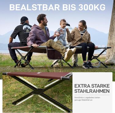 Розкладне кемпінгове ліжко EVER ADVANCED XXL (214x106 см), посилене, витримує до 300 кг, для відпочинку на природі, вдома та в саду (Червоне)