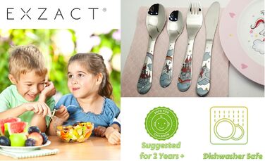 Набір столових приборів Exzact 6 шт. з нержавіючої сталі - дитячий посуд: тарілка, миска, ложка, виделка, ніж, столова ложка. Подарункова коробка (Wf712-4uni)