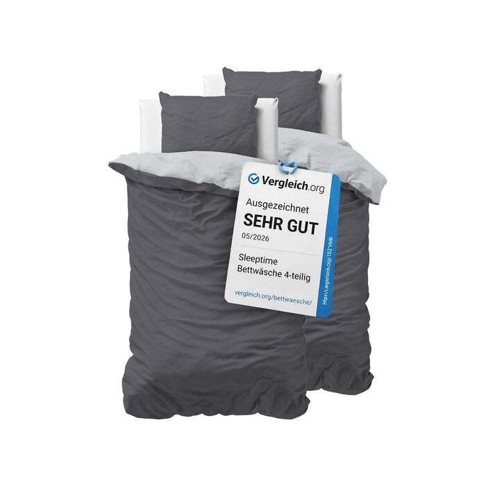 Комплект постільної білизни Sleeptime 200x200, 3-частини - 100% бавовна (200x200 см + 2x 80x80 см) - Oeko-TEX®, блискавка, легкий догляд, дихаючий, приємний до шкіри, антрацит-сірий