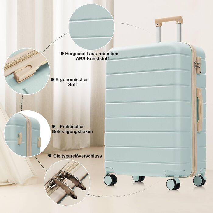 Набір валіз Merax 3 шт. з жорстким корпусом, 20/24/28 дюймів (світло-зелений та хакі), 5-ти елементний