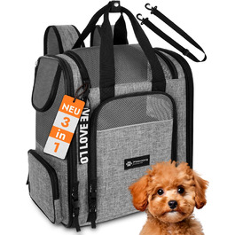 Рюкзак для собак PFOTENKNIG - LOVE 3в1 - до 9 кг - рюкзак для котів - рюкзак для собак для походів і транспортування - сумка для собак - сумка для котів сіра