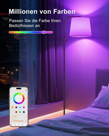 Світлодіодна торшер DUSKTEC RGB для вітальні, смарт-лампа з димером, керування через додаток, тепле та холодне біле світло, 10W, 1200LM, аркова лампа для читання, приліжкова лампа